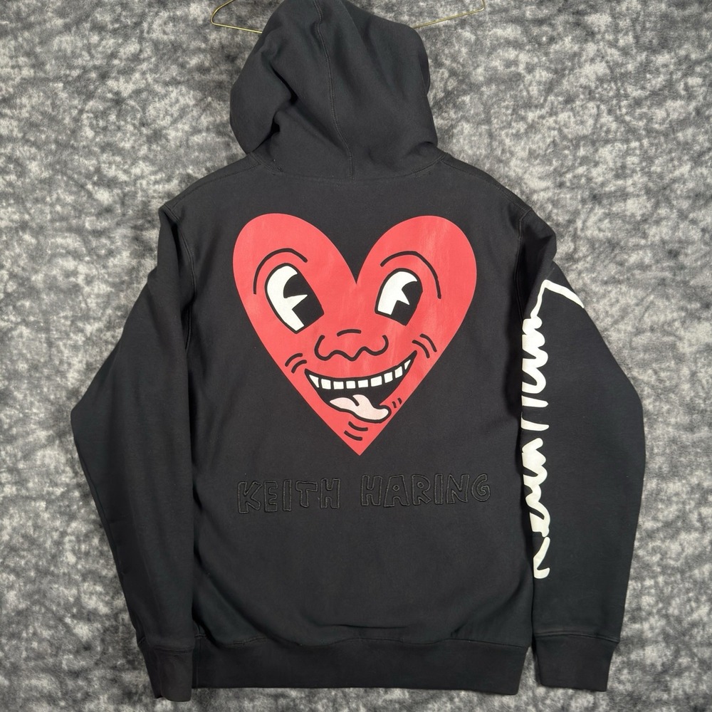 Keith Haring x Shoe Palace Mens Pullover Hoodie L Black Smiling Heart Graphic